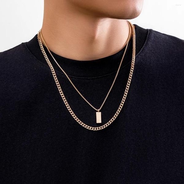 Gargantilla Salircon, collar de Colgante cuadrado de geometría Simple a la moda, cadena de caja de Metal Punk, declaración estética para hombres, joyería de Hip Hop