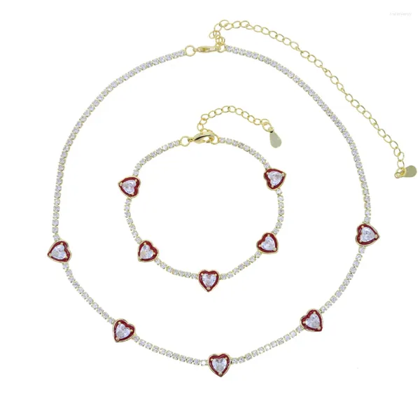 Conjuntos de gargantillas para mujer, collares de tenis con circonita cúbica en color rojo, rosa y blanco, Color chapado en oro, joyería de moda
