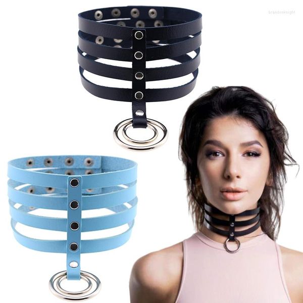 Ras du cou Sexy Harajuku Punk large collier collier en cuir PU Bondage Goth ceinture ronde à la main cou bijoux fête cadeau