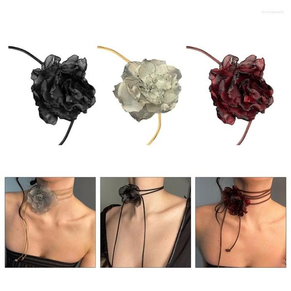 Gargantilla Sexy Simple gran rosa flor cuerda larga collares Collar banda para el cuello clavícula cadena gargantilla fiesta regalo para mujer