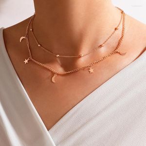 Choker eenvoudig ontwerp mini maanster hanger ketting dubbele lagen sleutelbeen ketting voor vrouwen sieraden cadeau kraag 3343