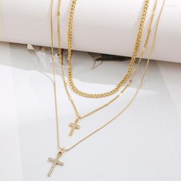 Choker Eenvoudige Goud Kleur Multilayer Kruis Hanger Ketting Voor Vrouwen Metalen Sieraden Sleutelbeen Ketting Collier Femme