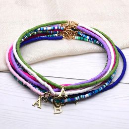 Choker Einfache Koreanische 26 Legierung Buchstaben Halskette Böhmen Rosa Weiß Lila Ton Hals Frauen Diy Handgemachten Schmuck Zubehör