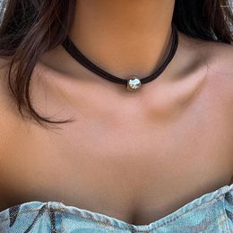 Halsband Einfache Pu Brief Mit CCB Ball Kurze Halskette Für Frauen Trendy Damen Kragen Auf Den Hals Zubehör 2023 Mode schmuck