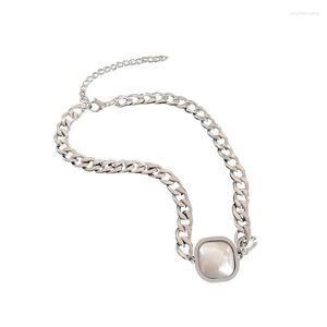 Tour de cou Simple Style Punk élégant carré perle en forme de pendentif longue chaîne argent plaqué cou bijoux suspendus femmes collier