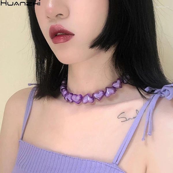 Choker Simple Purple Transparent Heart Dice Acrylique Resin Collier de perles coloré pour les femmes bijoux Girls Girls