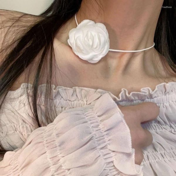 Choker Simulation Collier de fleur Fabric Camellias Clicule Chaîne Ajustement