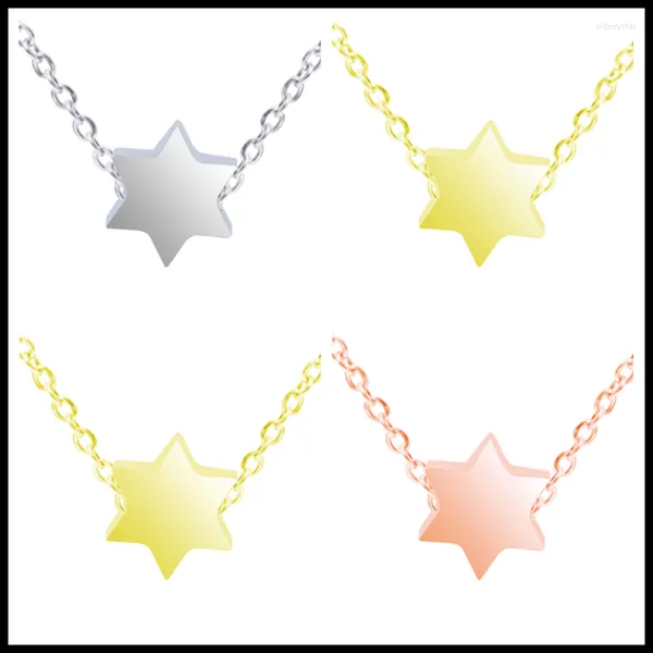 Collier ras du cou étoile à six branches pour femmes hommes pendentif étoiles en acier inoxydable chaîne couleur or rose / argent / or autour du cou