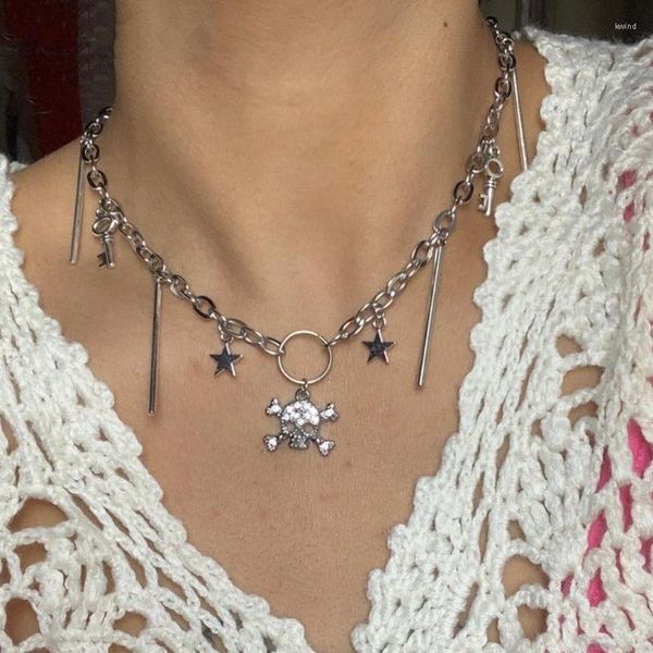 Choker Schedel Ster Kwasten Hanger Ketting Punk Sleutelbeen Keten Unieke Gothic Mode-sieraden Voor Vrouwen Mannen