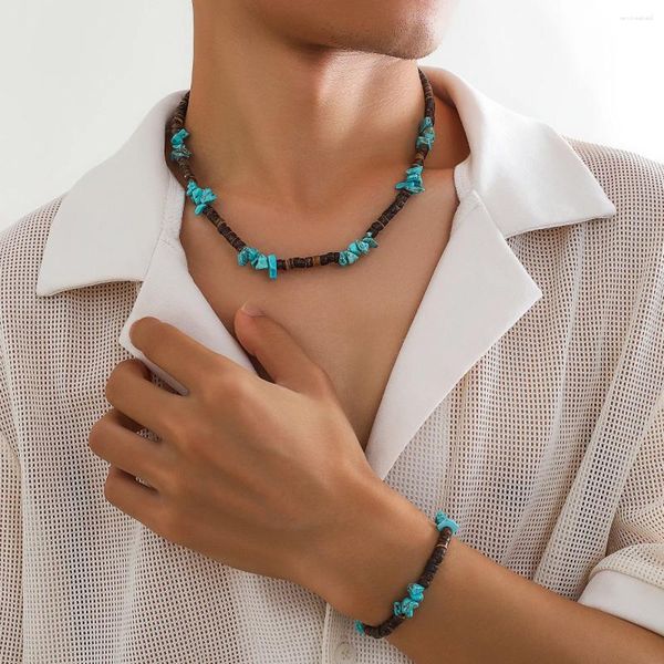 Collier ras du cou avec petites perles de bois et pierre pour hommes, chaîne perlée tendance sur le cou, accessoires, bijoux à la mode, cadeau masculin, 2023