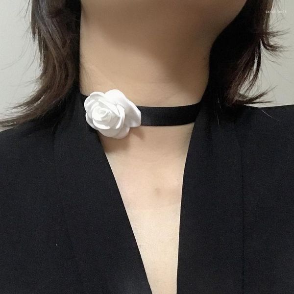Gargantilla suave Sext Tie Cravat flor mujer negro tela-Collar de flores para niñas accesorios adolescentes