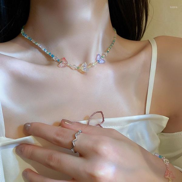 Gargantilla Corea del Sur Puerta Este Cristal Mariposa Collar Primavera Dulce Cadena de clavícula Diseño Sensación Super Hada