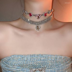 Gargantilla brillante con forma de corazón y diamantes de imitación para mujer, Collar de hipérbole romántico elegante de lujo, cadena estética, joyería de moda