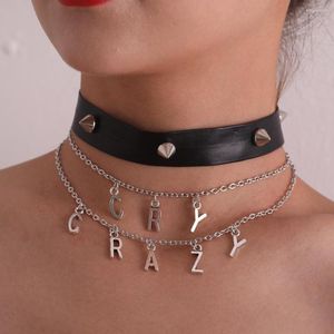 Choker Spike Rivet PU Lederen kraag ketting Set Punk Multi Layed Cry Crazy Letter Gotische kettingen sieraden voor vrouwen