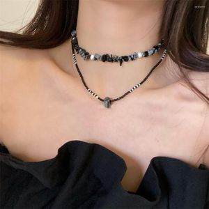 Tour de cou SRCOI gothique noir gris pierre naturelle couture collier de perles à la main cristal perlé support Chokers pour femmes filles cadeaux