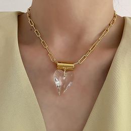 Tour de cou SRCOI Vintage verre clair coeur pendentif collier épingle à nourrice lien chaîne amour charmes clavicule pour les femmes fête