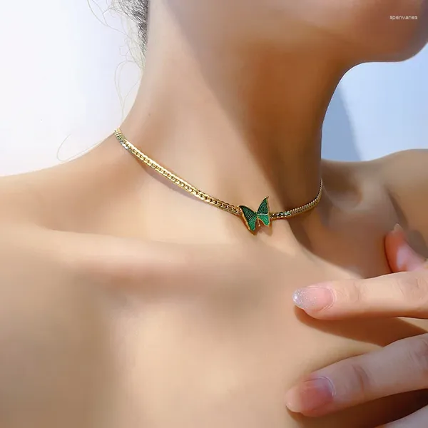 Choker en acier inoxydable Cuba Chaîne Gold Colliers pour femmes Butterfly Green Butterfly Chokers Design Summer Coran Fashion