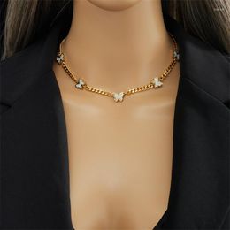 Halsband aus Edelstahl, elegant und schlicht, grobes Kettendesign, weiße Schmetterlings-Halskette, Damen-Modeschmuck