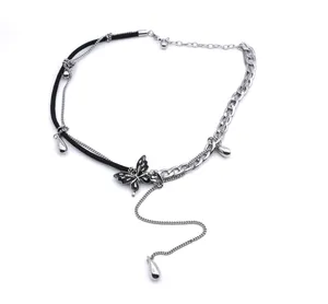 Collier ras du cou en acier inoxydable, Double couche, papillon