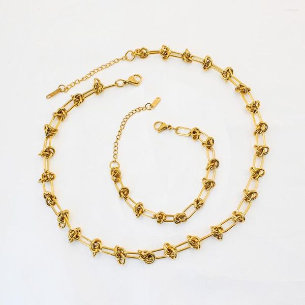 Tour de cou en acier inoxydable collier fait main Bracelet couleur or noeud créatif O chaîne ensemble de bijoux pour femmes YS98
