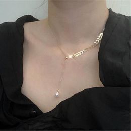 Ras du cou en acier inoxydable feuilles blé oreille collier pour femmes ne se fanent jamais perle pendentifs colliers à la mode marque bijoux Z212