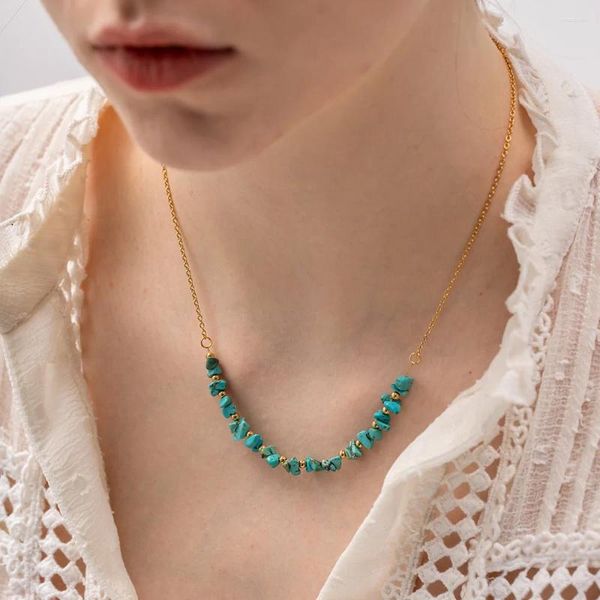 Collier ras du cou en acier inoxydable pour femmes, pendentif en pierre naturelle Turquoise, à la mode, bijoux assortis, cadeau, vente en gros