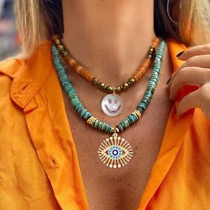 Déclaration de cou collier de perles vintage Femmes bijoux bijoux cubique zircone Spirale Carabiner Smile Pendant Bling Perles en pierre naturelle