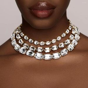 Choker Stonefans overdreven meervoudige multi -lagen grote kristallen kettingen sieraden voor feest glanzende vierkante strass ketting ketting