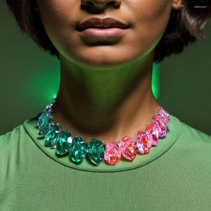 Gargantilla Stonefans, Collar de gota de agua verde y rosa, joyería de cristal, Collar de costura Irregular, accesorios de regalo