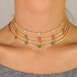 Stonefans – collier ras du cou en strass pour femmes, chaîne en or de luxe avec fleurs, bijoux de Tennis colorés