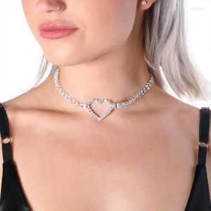 Choker Stonefans Simple Rhinestone Big Heart Necklace Verstelbare sieraden Hollow Out Crystal Short Collar Chain For Women Gift