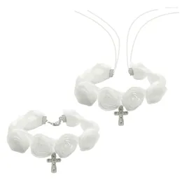 Choker Collier rose en dentelle élégante élégante Blanc élégant avec croix Pendant Chic de chaîne de clavicule