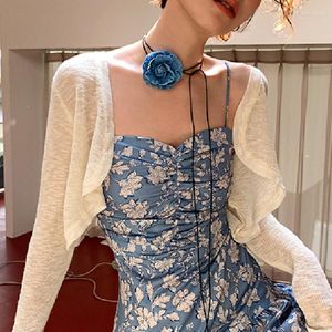 Tour de cou élégant Denim tissu bleu Rose sangle collier pour femmes mode cou décorations fleur taille chaînes plage bijoux