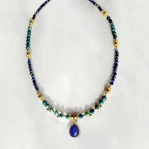 Tour de cou élégant rétro naturel Lapis Lazuli africain Turquoises collier homme femmes goutte d'eau pendentif bijoux décoratifs été 2023