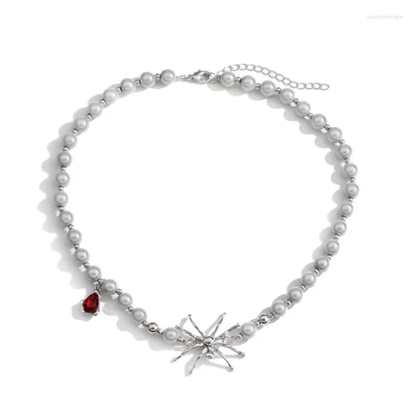 Gargantilla con estilo, collar con colgante de arañas, cadena clavicular con cuentas de perlas a la moda, accesorio de joyería versátil reflectante