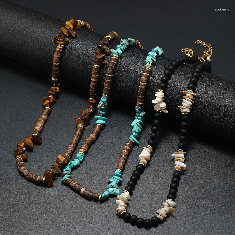 Choker Zomer Bohemen Etnische Witte Kokosnoot Surfer Ketting Mannen Tribal Sieraden Handgemaakte Vintage Stone Chip Hanger Voor