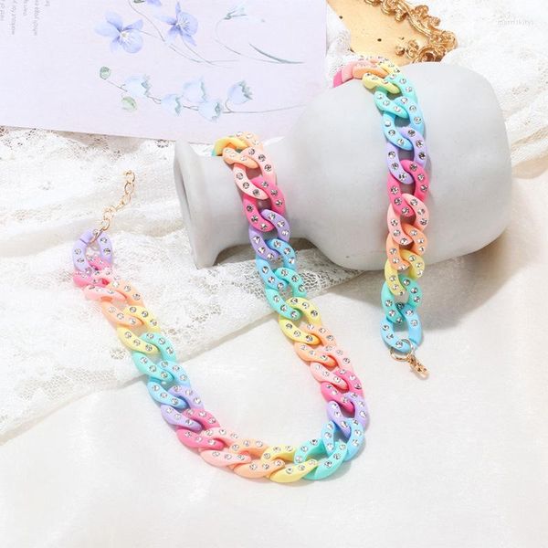 Gargantilla de verano de color fluorescente con diamantes de imitación, collar para mujer, dulce y fresco Y2K, pulsera con dijes estéticos, joyería de moda de Hip Hop