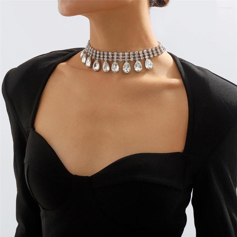 Choker Temperament Fashion Shiny Rhinestone Water-drop Pendant Necklace Sexy Party Multilayer Jewelry Ornaments Wholesale