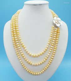 Choker de laatste mooie 3 rij 10 mm natuurlijke champagne zeewater parel ketting 19-23 "