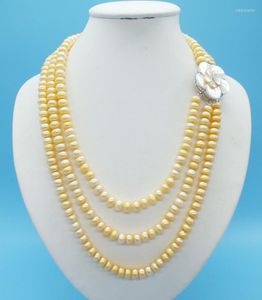 Choker de laatste mooie 3 rij 10 mm natuurlijke champagne zeewater parel ketting 19-23 