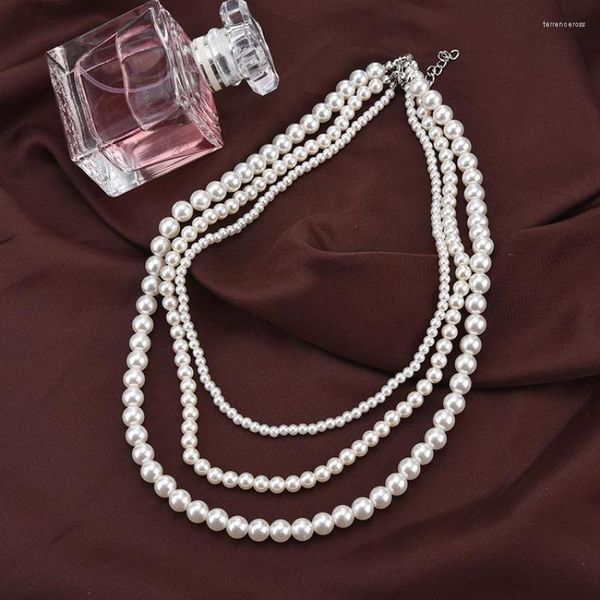 Collier ras du cou à trois couches de perles pour femmes, pendentifs, bijoux longue mariée, demoiselle d'honneur, breloques, Z60CF4