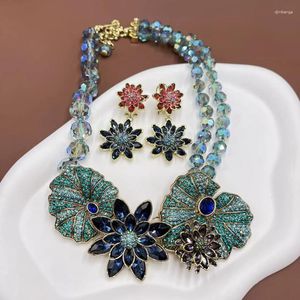 COCHO TIEMPUESTA WONDAJE Fancía Zirconia Collar con cuentas de cristal Waterlily para mujeres Joyas de diseñador Juego de pasarela Goth 4025