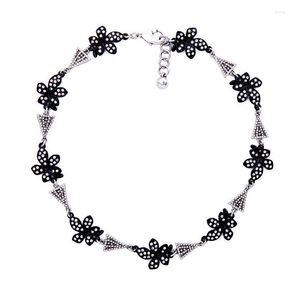 Gargantilla de moda con diseño de collar de flores de cristal negro, joyería de moda, declaración para mujer, accesorios de bisutería