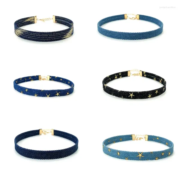 Gargantilla moderna azul denim gótico gótico estrella punk personalidad cadena de clavícula vintage para mujeres accesorios de joyería de moda