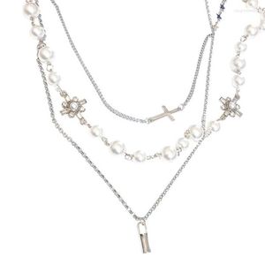 Choker Trendy Pearl met Cross Design Multistory ketting voor vrouwen accessoires mode -sieraden