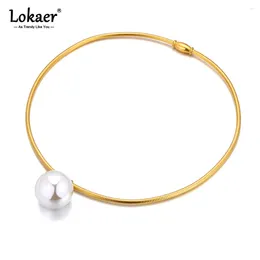 Choker Collier de boucles de perles simulées en acier inoxydable à la mode pour femmes 18k bijoux de cou anti-allégique à l'or 18k N24027 N24027