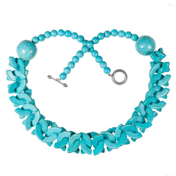 Gargantilla TUMBEELLUWA azul turquesa piedra con cuentas cruz C múltiples patrones encantos collar joyería de estilo retro para mujer