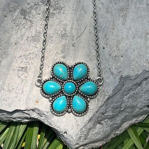 Choker TURQUOISE PENDANT SIGNED Necklace Western Blossom Flower/Turquoise Bar/Oval Stamped/Cattle Tag Rodeo Boho Cowgir