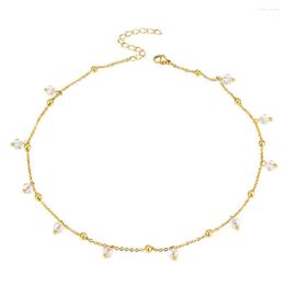 Collier ras du cou U7 minimaliste, chaîne couleur or, délicat, mignon, boule de perles fines en cristal, cadeaux pour la journée du mois pour femmes, N1128