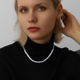 Ras du cou U7 colliers de perles en argent Sterling 8mm rond blanc simulé coquille collier brin pour hommes femmes 16"